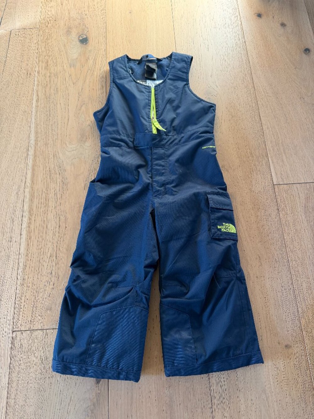 The North Face Kids Navy Insulated Snow Bibs with Lime Zipper